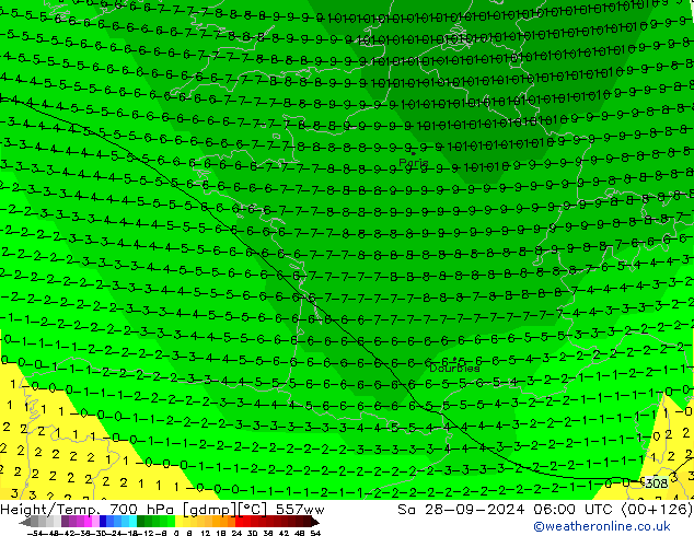 Height/Temp. 700 hPa 557ww Sa 28.09.2024 06 UTC