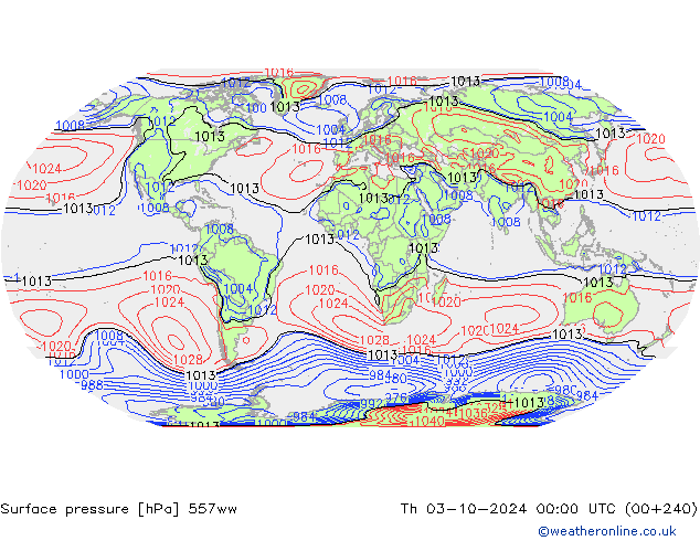 Pressione al suolo 557ww gio 03.10.2024 00 UTC