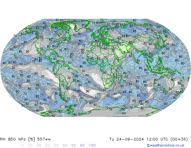 RH 850 hPa 557ww Út 24.09.2024 12 UTC