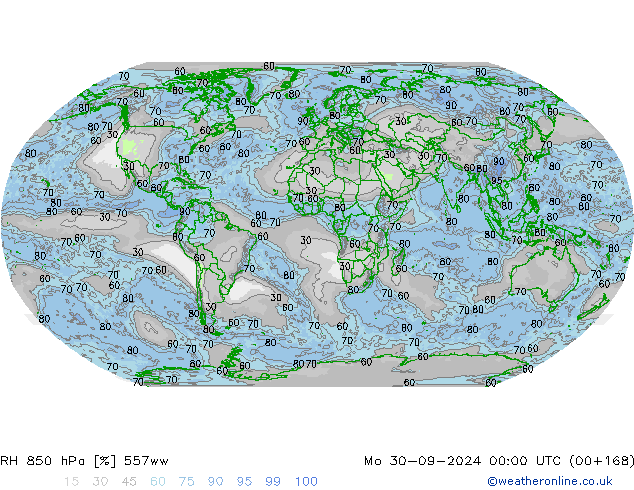 RH 850 hPa 557ww Mo 30.09.2024 00 UTC