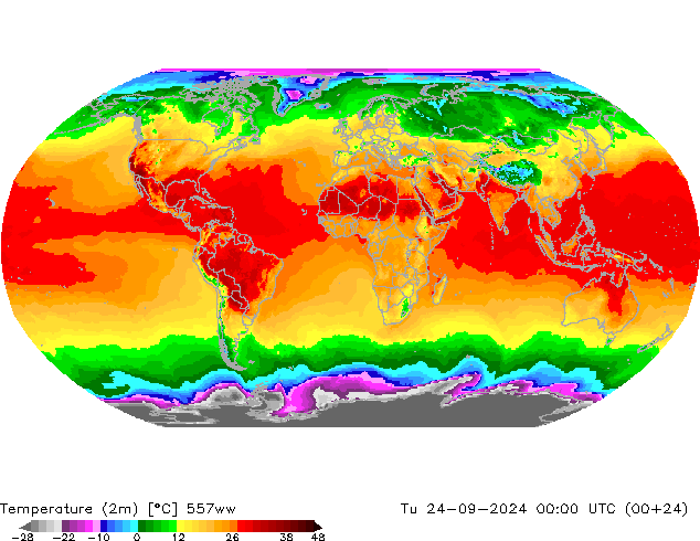 Temperaturkarte (2m) 557ww Di 24.09.2024 00 UTC