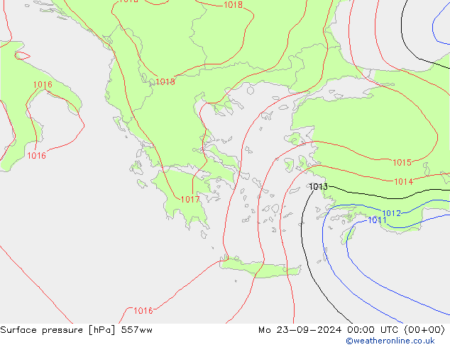 Surface pressure 557ww Mo 23.09.2024 00 UTC