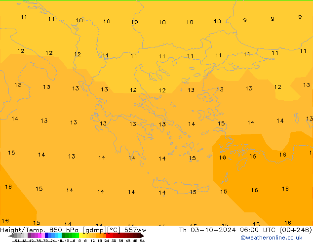 Height/Temp. 850 hPa 557ww Th 03.10.2024 06 UTC