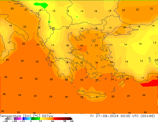 température (2m) 557ww ven 27.09.2024 00 UTC