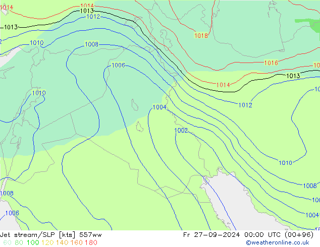 Jet stream/SLP 557ww Fr 27.09.2024 00 UTC