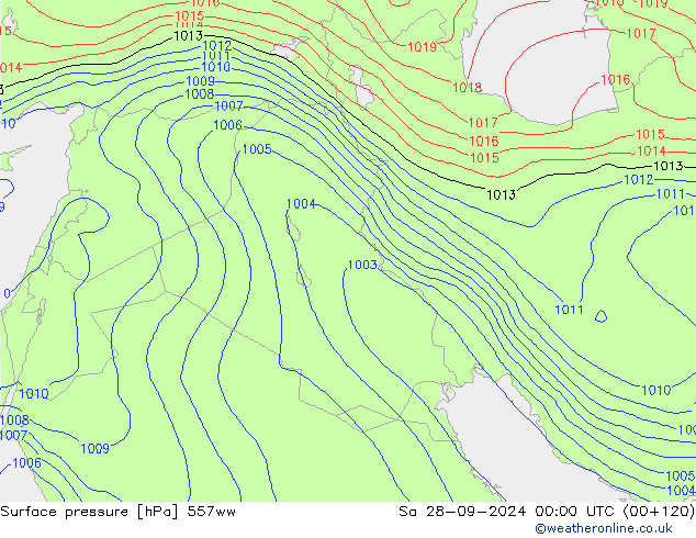 Luchtdruk (Grond) 557ww za 28.09.2024 00 UTC