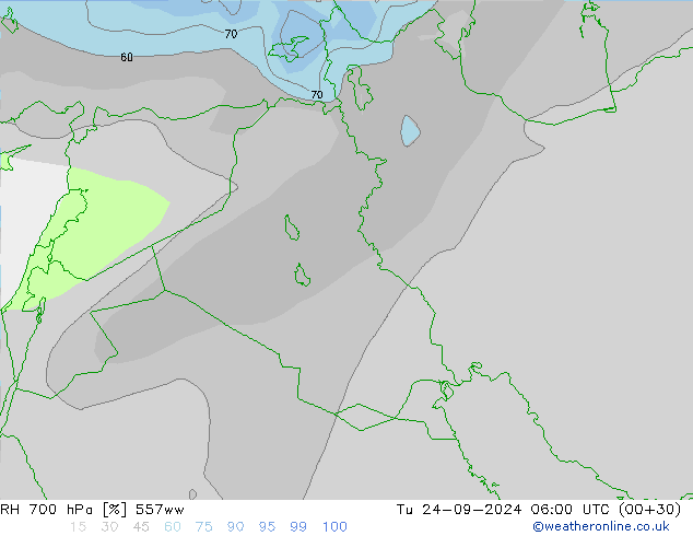 Humedad rel. 700hPa 557ww mar 24.09.2024 06 UTC