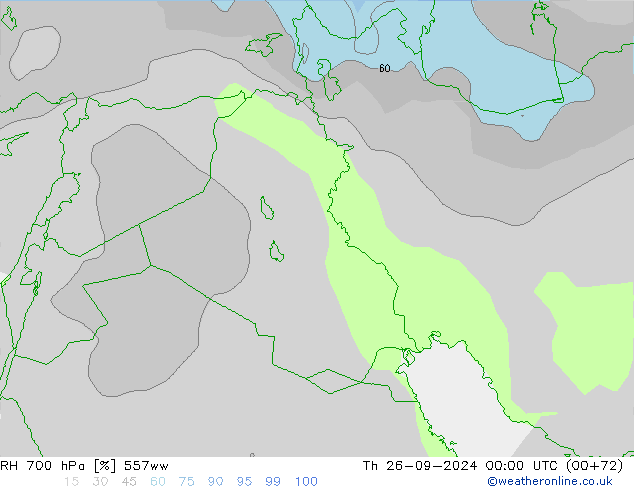 RH 700 hPa 557ww Čt 26.09.2024 00 UTC