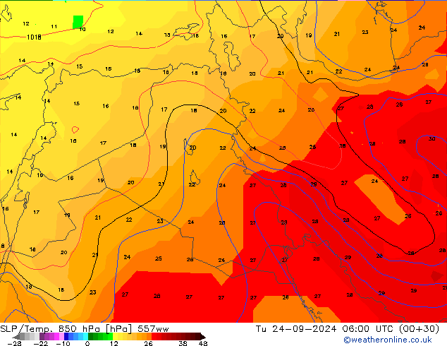 SLP/Temp. 850 hPa 557ww Tu 24.09.2024 06 UTC