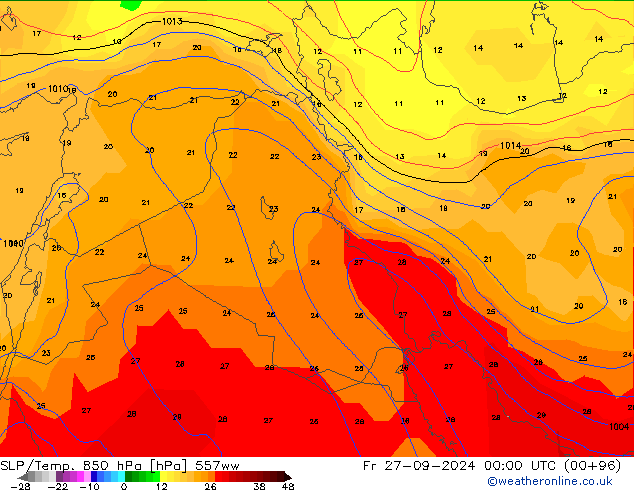 SLP/Temp. 850 hPa 557ww Fr 27.09.2024 00 UTC