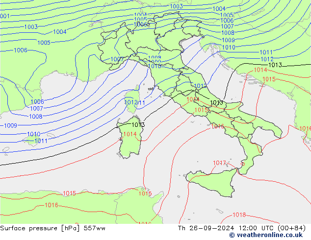 Surface pressure 557ww Th 26.09.2024 12 UTC