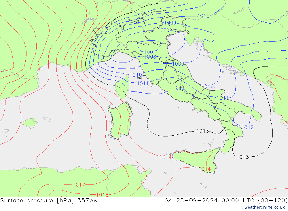 приземное давление 557ww сб 28.09.2024 00 UTC