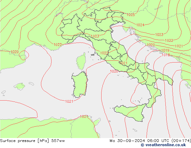 Surface pressure 557ww Mo 30.09.2024 06 UTC