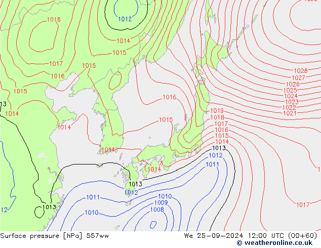 Surface pressure 557ww We 25.09.2024 12 UTC