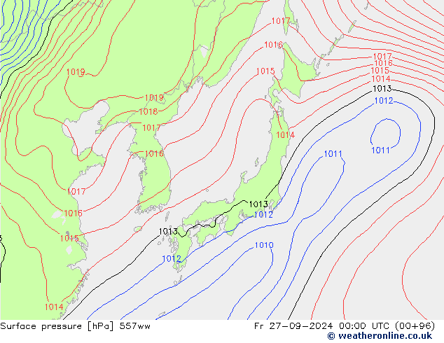 Pressione al suolo 557ww ven 27.09.2024 00 UTC