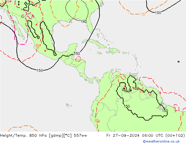 Height/Temp. 850 hPa 557ww ven 27.09.2024 06 UTC