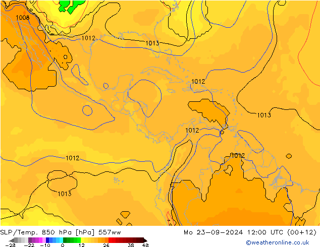 SLP/Temp. 850 hPa 557ww lun 23.09.2024 12 UTC