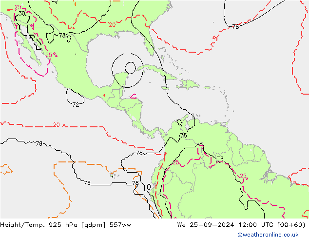 Height/Temp. 925 hPa 557ww We 25.09.2024 12 UTC