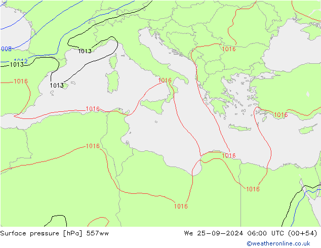 Pressione al suolo 557ww mer 25.09.2024 06 UTC