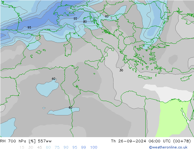 RH 700 hPa 557ww Th 26.09.2024 06 UTC