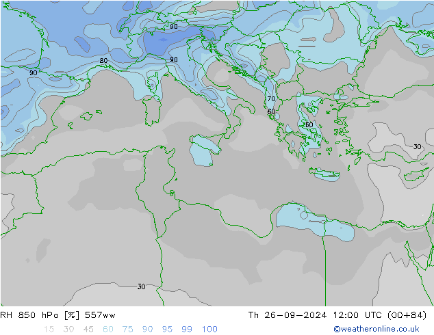 RH 850 hPa 557ww  26.09.2024 12 UTC