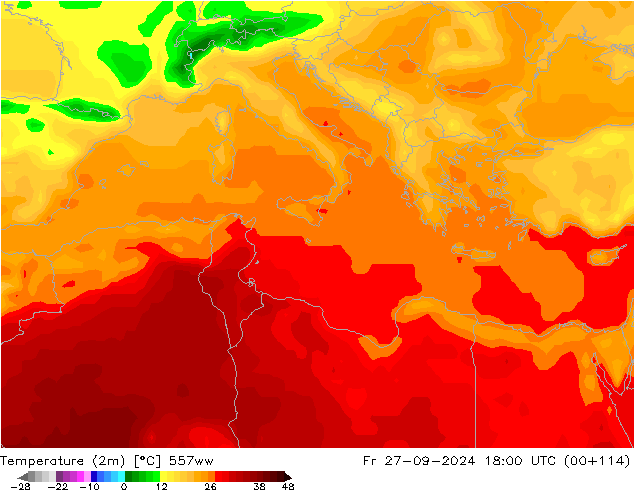 Temperature (2m) 557ww Fr 27.09.2024 18 UTC