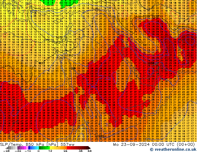 SLP/Temp. 850 hPa 557ww lun 23.09.2024 00 UTC