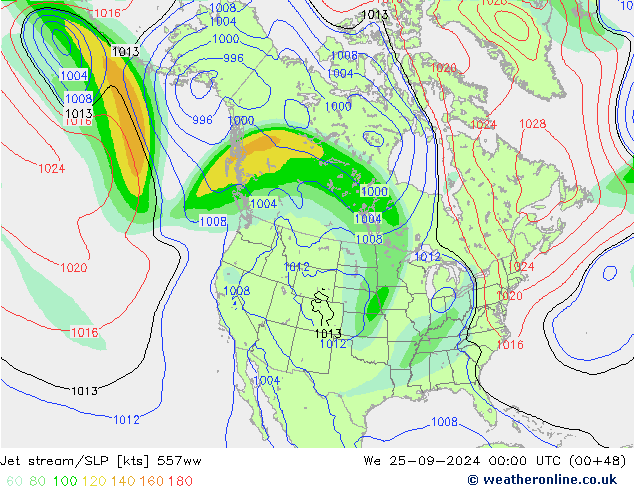 Jet stream/SLP 557ww We 25.09.2024 00 UTC