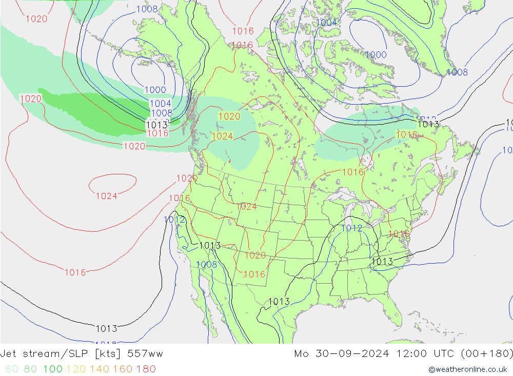 Jet stream/SLP 557ww Mo 30.09.2024 12 UTC