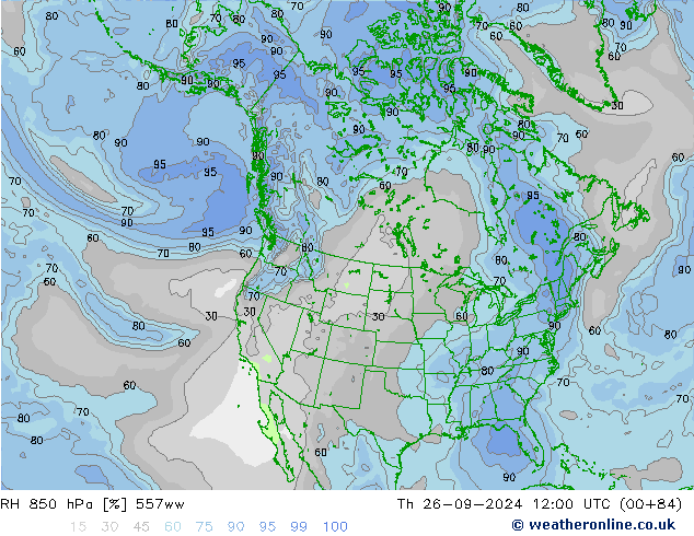 RH 850 hPa 557ww Th 26.09.2024 12 UTC