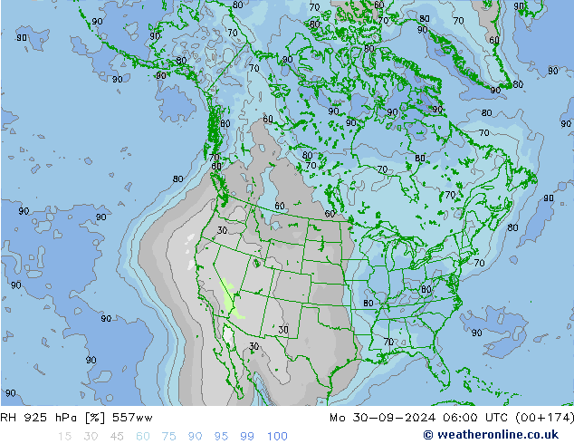 Humedad rel. 925hPa 557ww lun 30.09.2024 06 UTC