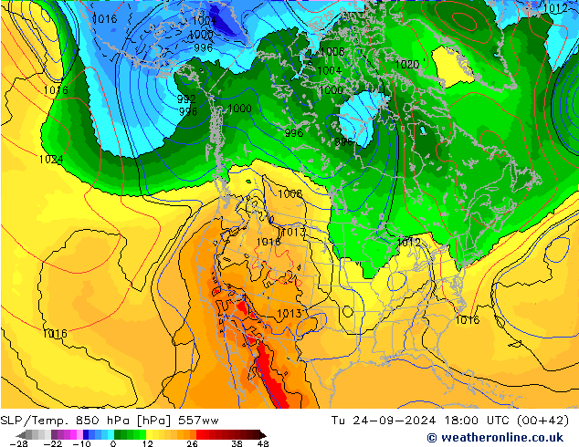 SLP/Temp. 850 hPa 557ww  24.09.2024 18 UTC