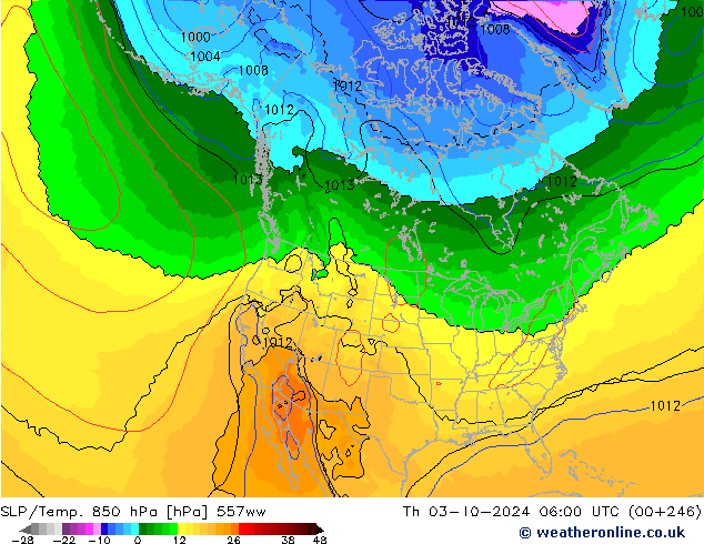 SLP/Temp. 850 hPa 557ww do 03.10.2024 06 UTC