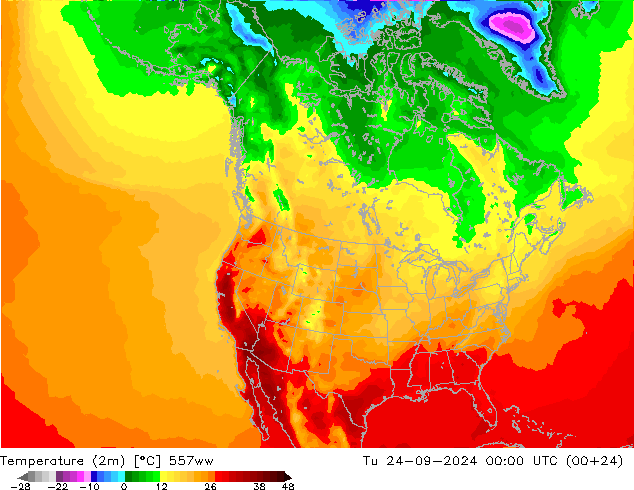 Temperaturkarte (2m) 557ww Di 24.09.2024 00 UTC