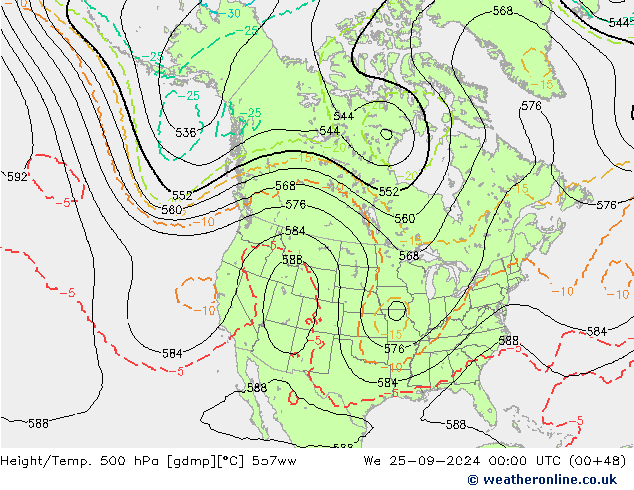 Height/Temp. 500 гПа 557ww ср 25.09.2024 00 UTC