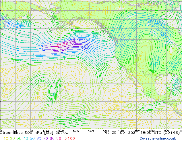 Linha de corrente 500 hPa 557ww Qua 25.09.2024 18 UTC