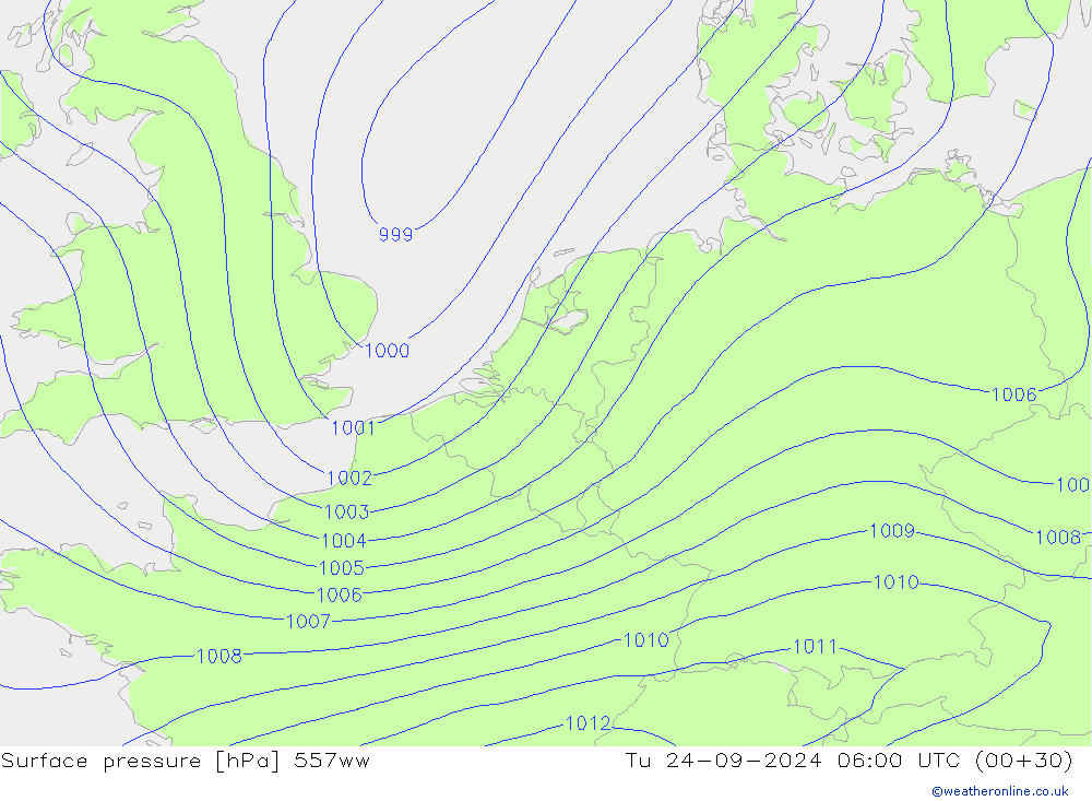 Pressione al suolo 557ww mar 24.09.2024 06 UTC