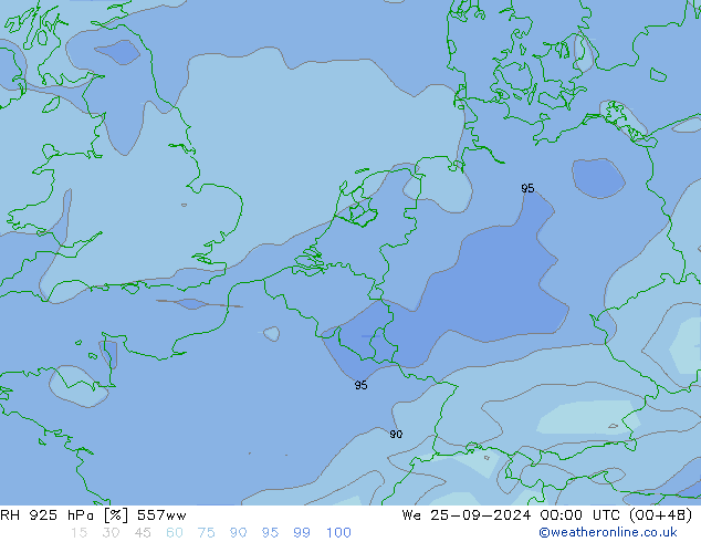 RH 925 hPa 557ww St 25.09.2024 00 UTC