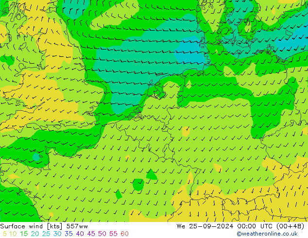 Surface wind 557ww St 25.09.2024 00 UTC