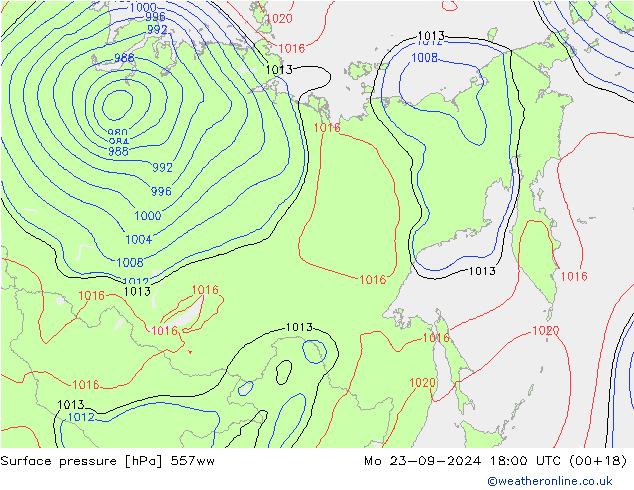 Surface pressure 557ww Mo 23.09.2024 18 UTC