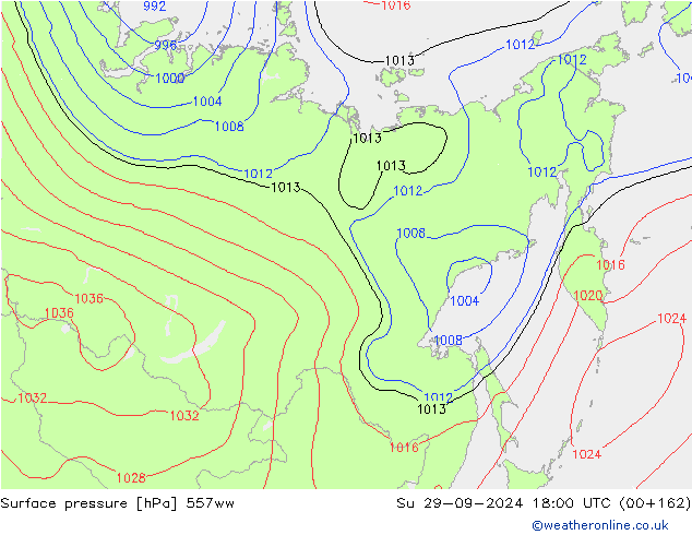 Surface pressure 557ww Su 29.09.2024 18 UTC