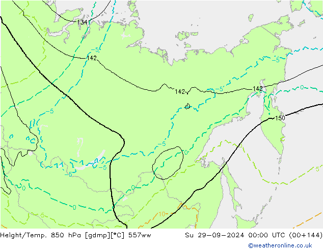 Height/Temp. 850 hPa 557ww Su 29.09.2024 00 UTC