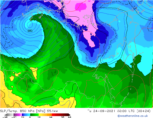 SLP/Temp. 850 hPa 557ww Tu 24.09.2024 00 UTC