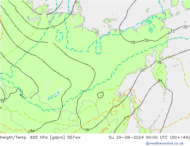 Height/Temp. 925 hPa 557ww Su 29.09.2024 00 UTC