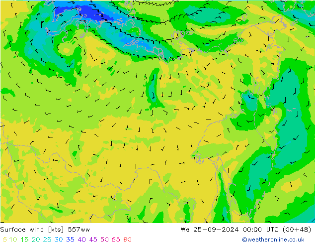 Surface wind 557ww We 25.09.2024 00 UTC