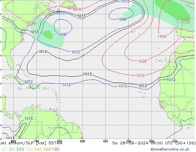 Jet stream/SLP 557ww Sa 28.09.2024 06 UTC