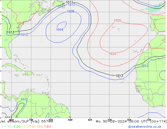 Jet stream/SLP 557ww Mo 30.09.2024 06 UTC