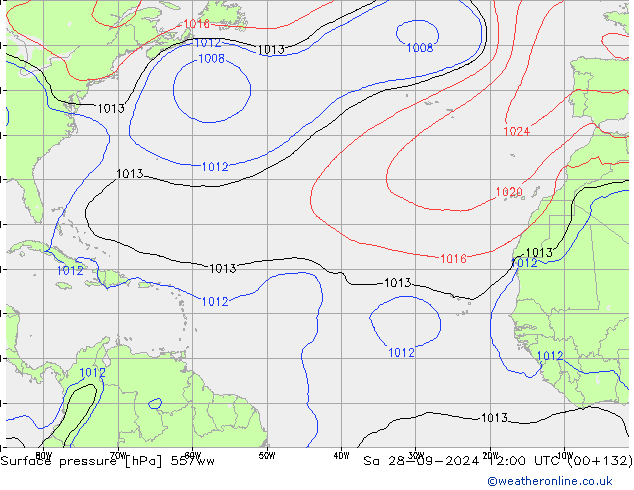 Pressione al suolo 557ww sab 28.09.2024 12 UTC