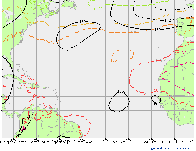 Height/Temp. 850 hPa 557ww  25.09.2024 18 UTC