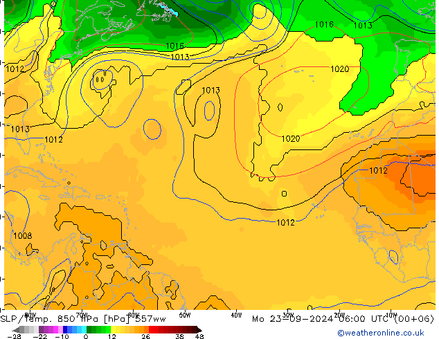 SLP/Temp. 850 hPa 557ww Mo 23.09.2024 06 UTC